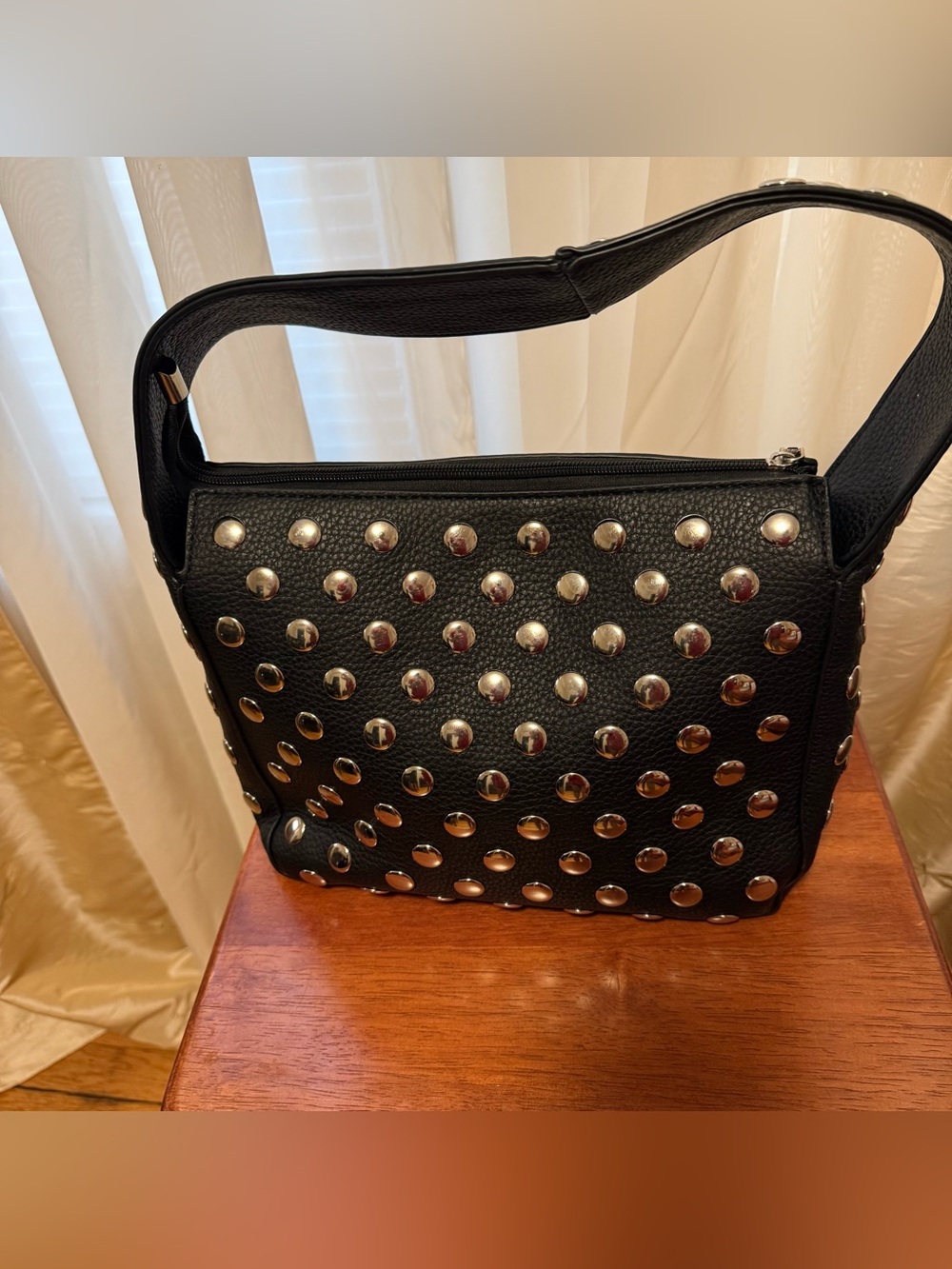 Black Studded Shoulder Bag - Contemporary Women’s Leather Bag